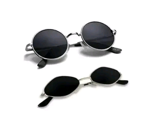 Couples Retro Metal Frame Sunglasses Combo (Round & Hexagon) – Classic Unisex Shades